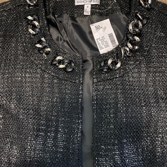 Fashion Bug Black Woven Chain Detail Jacket Coat 8 NWT - Picture 4 of 7